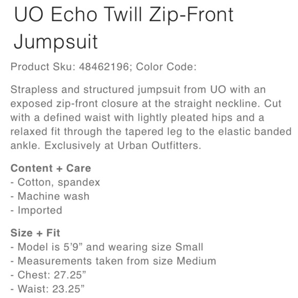 UO Urban Outfitters Echo Twill Zip Front Jumpsuit Size S - Picture 14 of 14